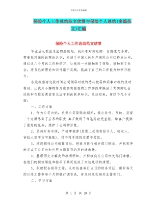 保险个人工作总结范文欣赏与保险个人总结汇编