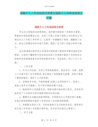 保险个人工作总结范文欣赏与保险个人年终总结范文汇编