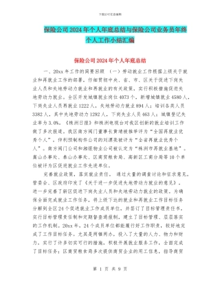保险公司2024年个人年底总结与保险公司业务员年终个人工作小结汇编