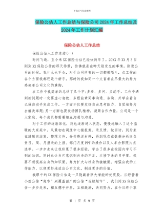 保险公估人工作总结与保险公司2024年工作总结及2024年工作计划汇编