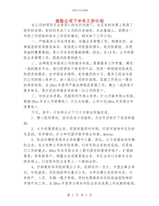 保险公司下半年工作计划