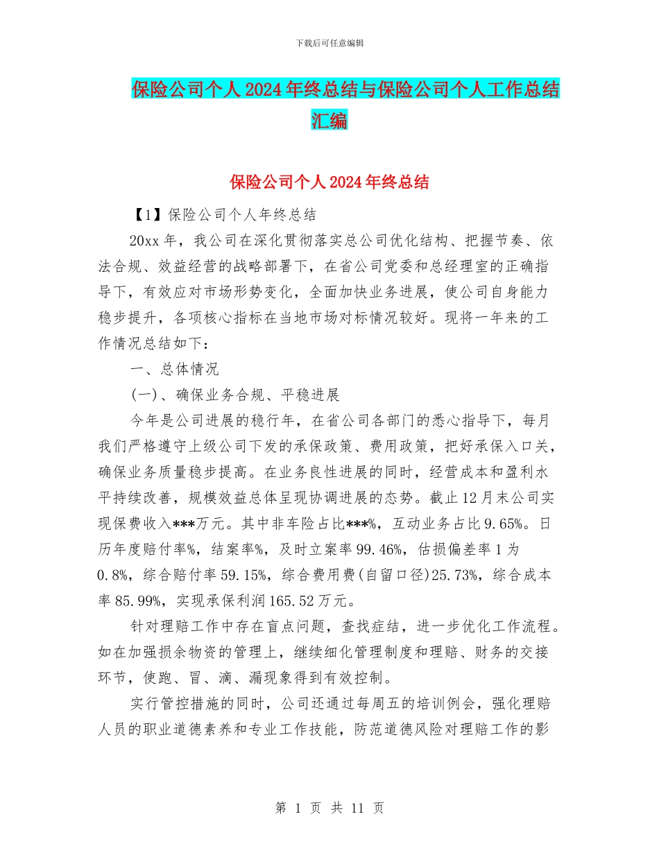 保险公司个人2024年终总结与保险公司个人工作总结汇编_第1页