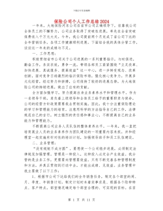 保险公司个人工作总结2024