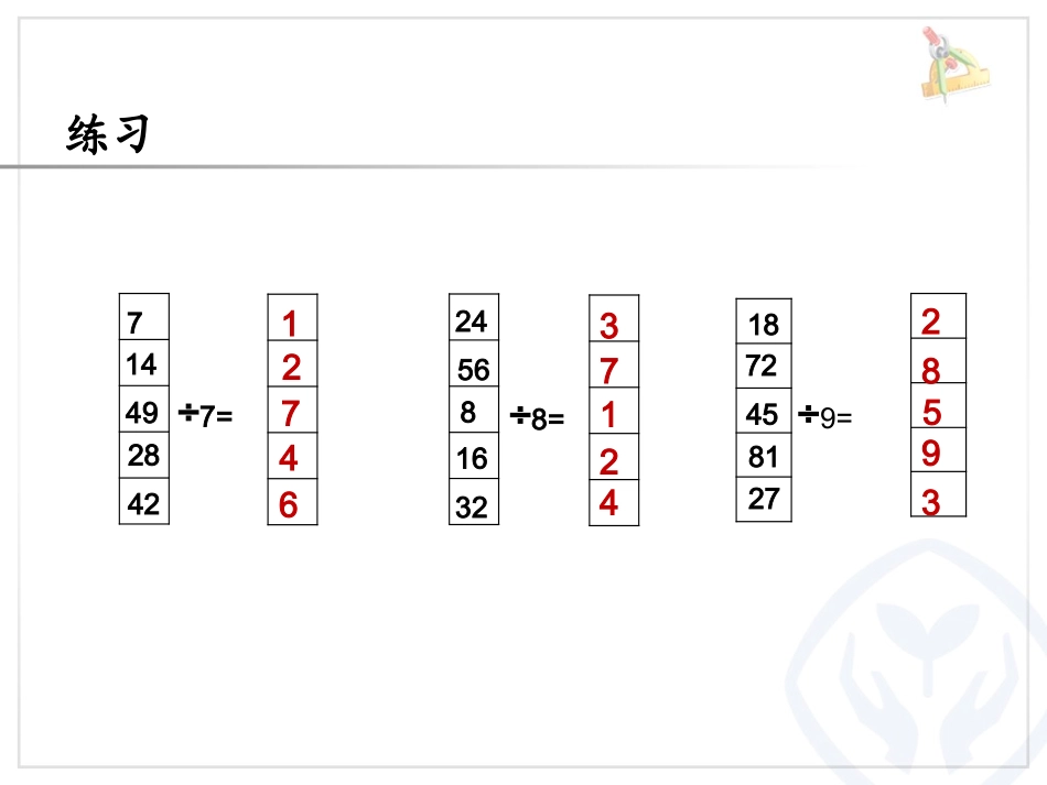 小学数学人教2011课标版二年级用789的口诀求商练习课_第3页