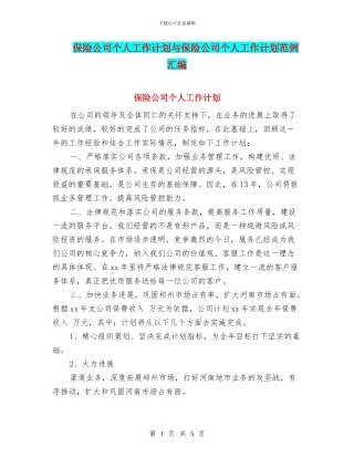 保险公司个人工作计划与保险公司个人工作计划范例汇编