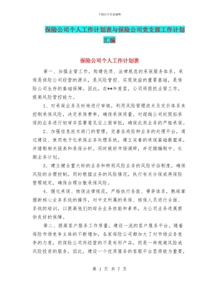 保险公司个人工作计划表与保险公司党支部工作计划汇编