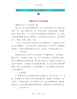 保险公司个人年终总结与保险公司个人年终总结例汇编