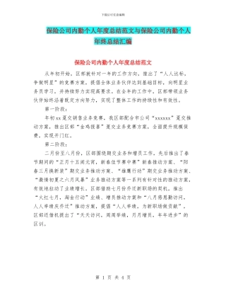 保险公司内勤个人年度总结范文与保险公司内勤个人年终总结汇编
