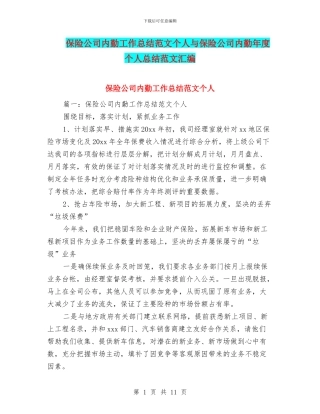 保险公司内勤工作总结范文个人与保险公司内勤年度个人总结范文汇编