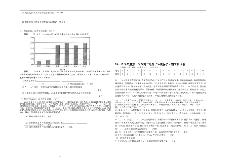 09—10年学年度第一学期高二地理(环境保护)期末测试卷_第3页