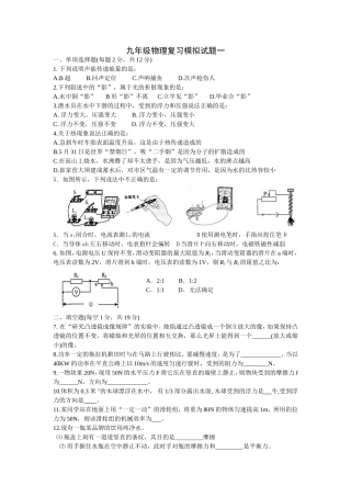 九年级物理复习模拟试题一