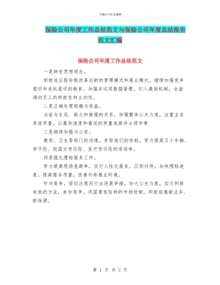 保险公司年度工作总结范文与保险公司年度总结报告范文汇编