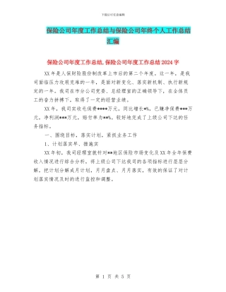 保险公司年度工作总结与保险公司年终个人工作总结汇编
