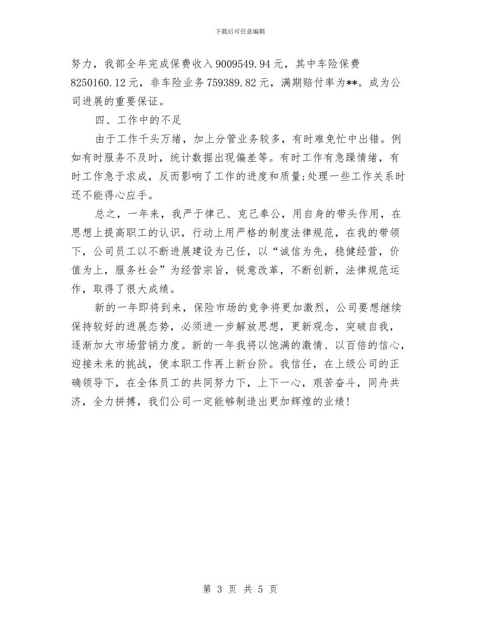 保险公司年度工作总结模版精选与保险公司年度总结报告范文汇编_第3页