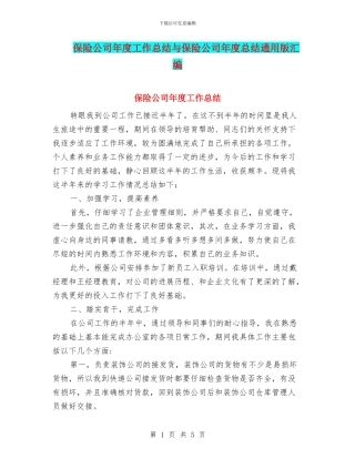 保险公司年度工作总结与保险公司年度总结通用版汇编