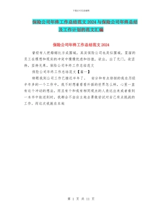 保险公司年终工作总结范文2024与保险公司年终总结及工作计划的范文汇编