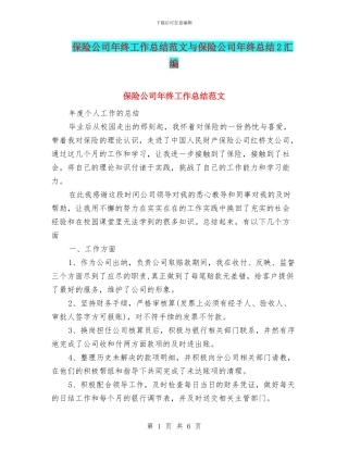 保险公司年终工作总结范文与保险公司年终总结2汇编