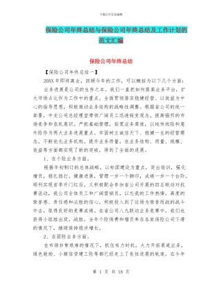 保险公司年终总结与保险公司年终总结及工作计划的范文汇编