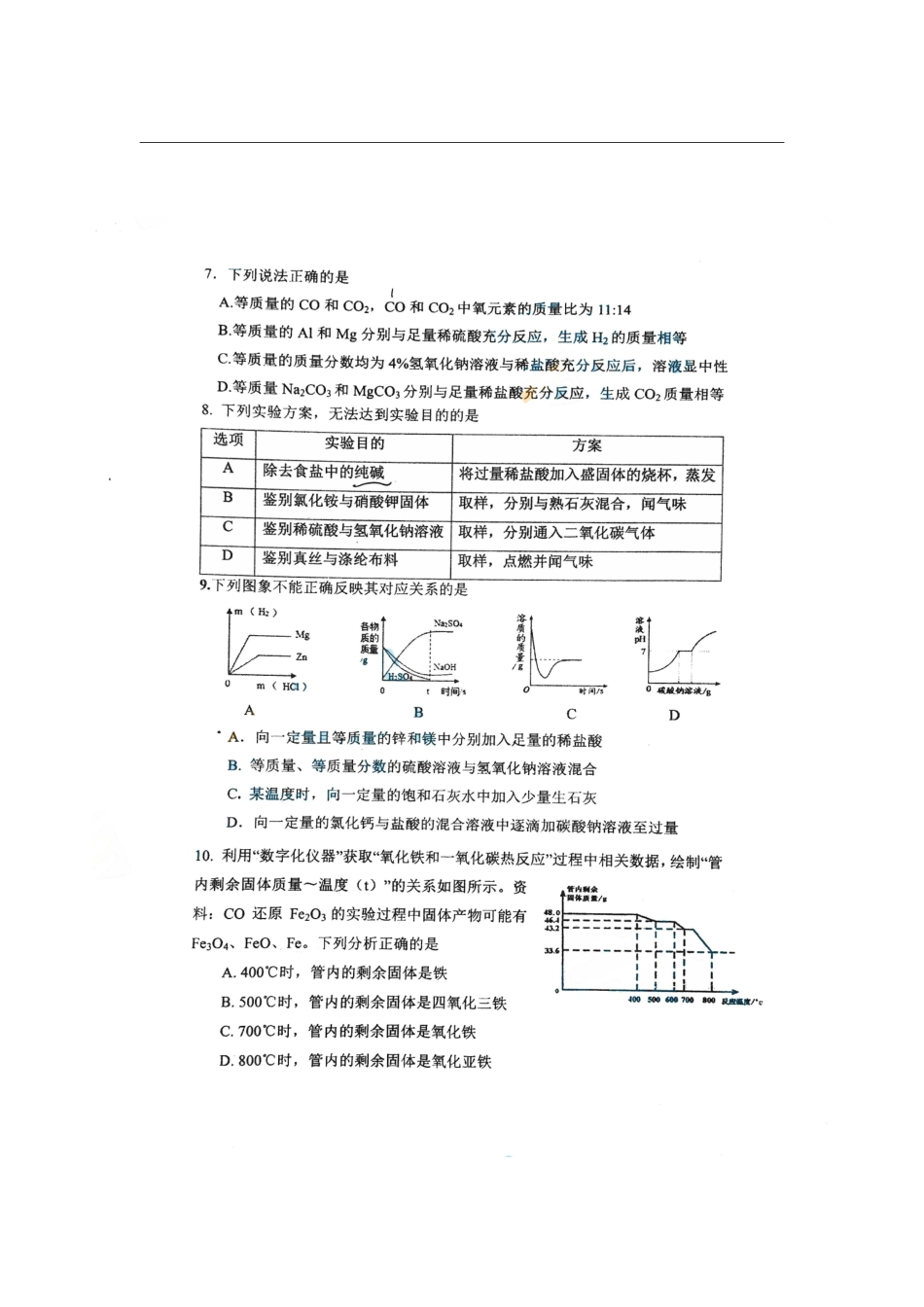 九年级化学6月适应性检测试卷(pdf)试卷_第2页