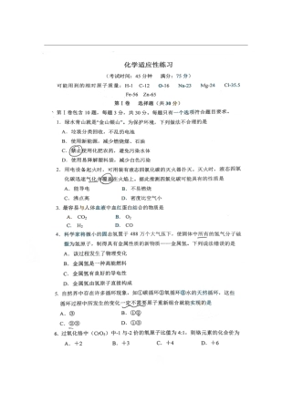 九年级化学6月适应性检测试卷(pdf)试卷