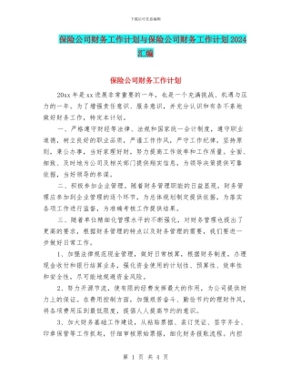 保险公司财务工作计划与保险公司财务工作计划2024汇编