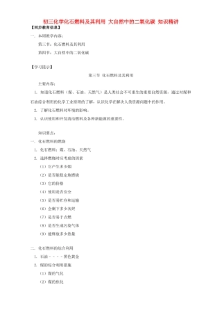 初三化学化石燃料及其利用 大自然中的二氧化碳 知识精讲 鲁教版 试题