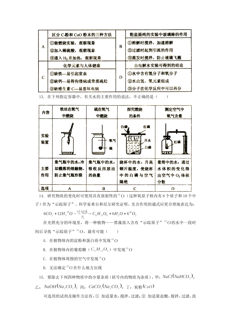 九年级化学毕业生学业考试模拟试卷(二)试卷_第3页