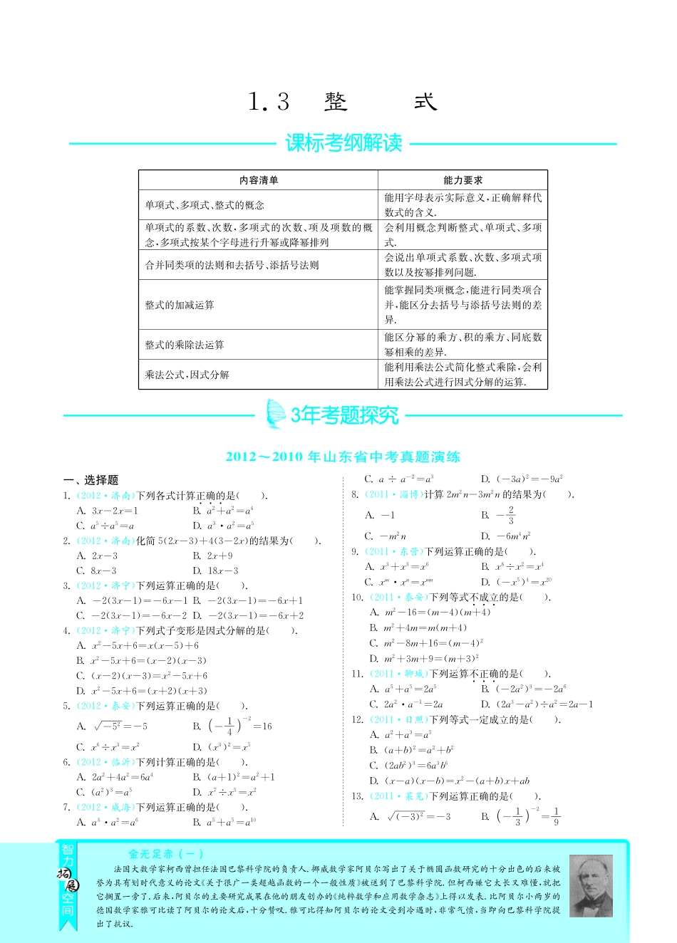 山东省中考数学 专题突破 13整式(pdf) 新人教版试卷_第1页