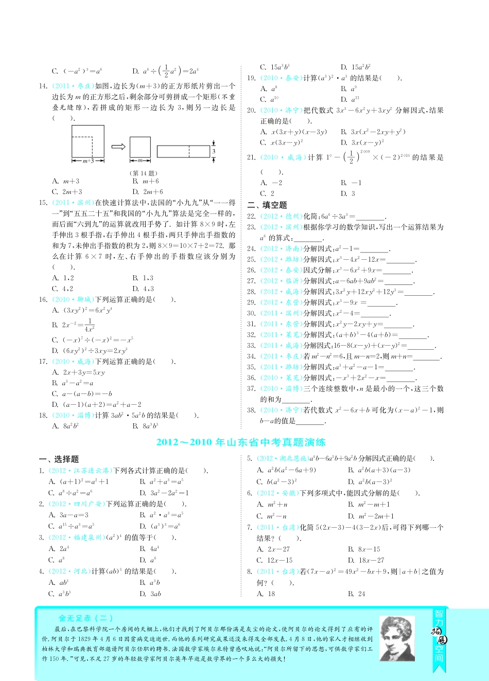 山东省中考数学 专题突破 13整式(pdf) 新人教版试卷_第2页