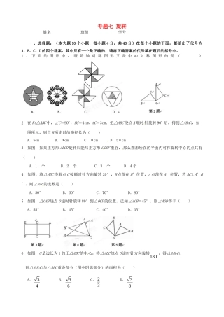 九年级数学上学期自主训练 专题七 旋转 新人教版试卷