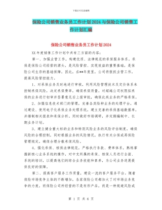 保险公司销售业务员工作计划2024与保险公司销售工作计划汇编