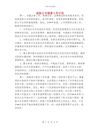 保险公司销售工作计划