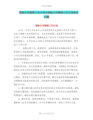 保险公司销售工作计划与保险公司销售工作计划范本汇编