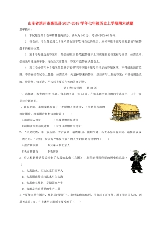 山东省滨州市惠民县七年级历史上学期期末试卷 新人教版试卷