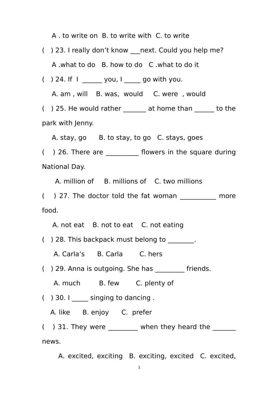 2010年初三英语期中测试题_第3页