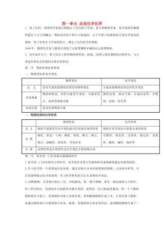 九年级化学上册 第一单元 走进化学世界知识点汇总 (新版)新人教版试卷
