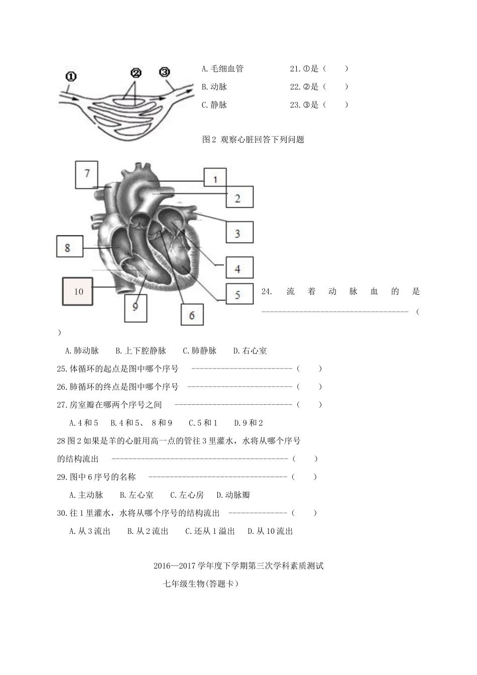 大学区七年级生物下学期第三次月考试卷_第3页