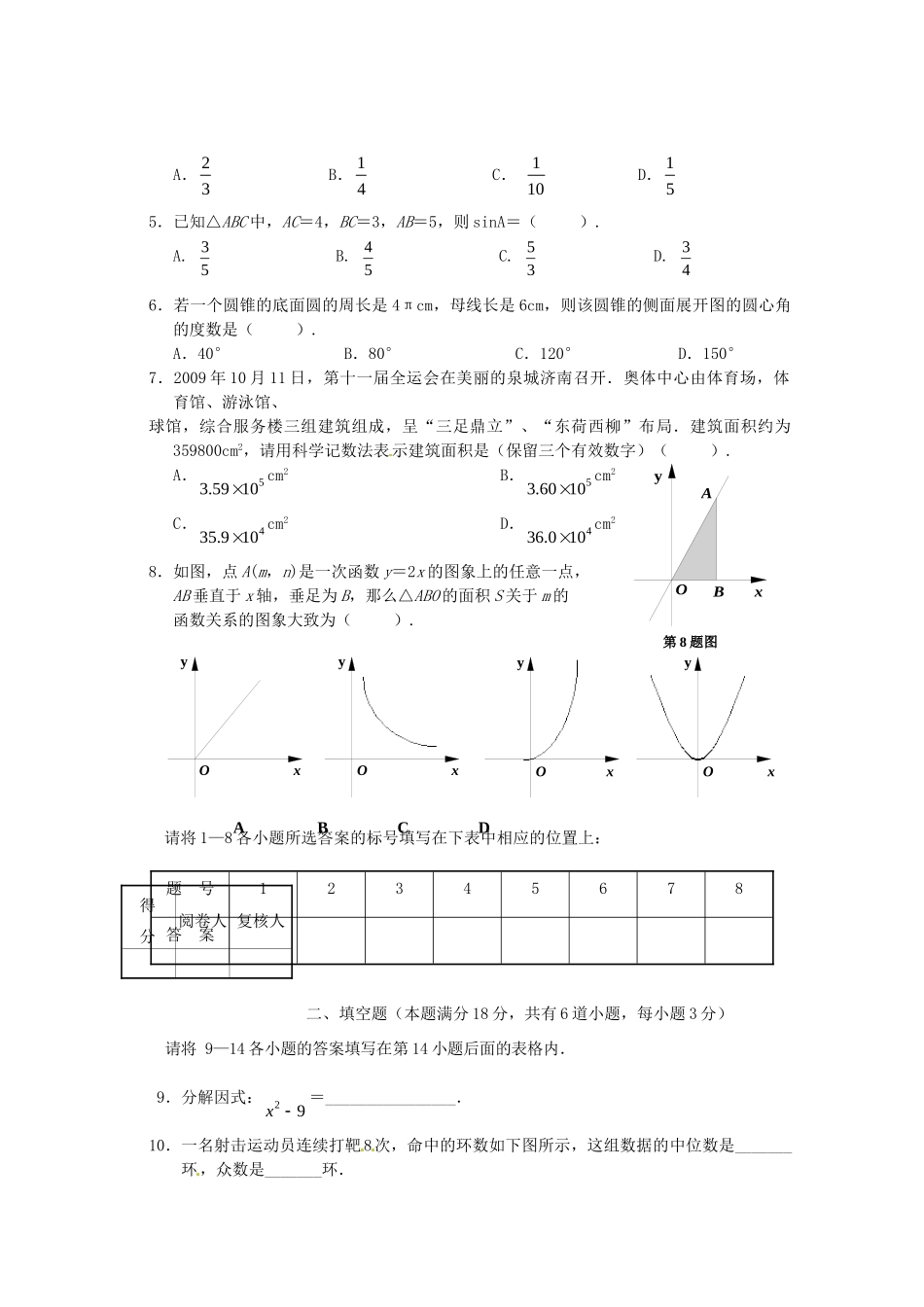 初中数学学业水平模拟考试(五)(无答案) 试题_第2页