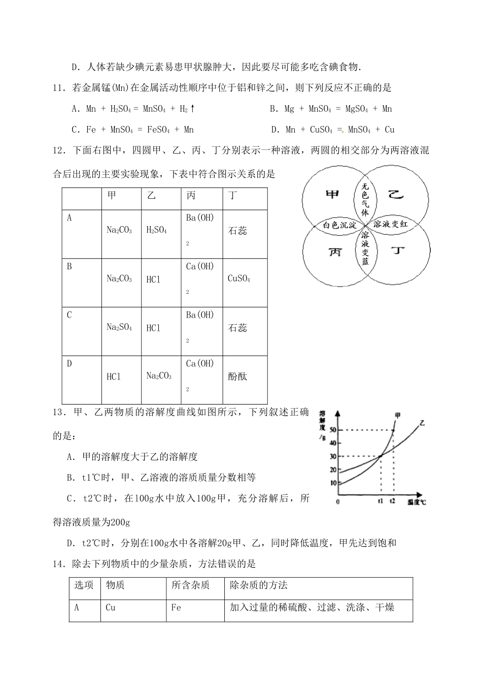 九年级化学下学期调研测试模拟卷(1) 新人教版试卷_第3页