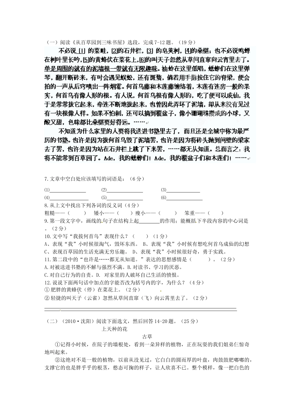 山东省枣庄市台儿庄区七年级语文阶段性诊断试卷 新人教版试卷_第2页