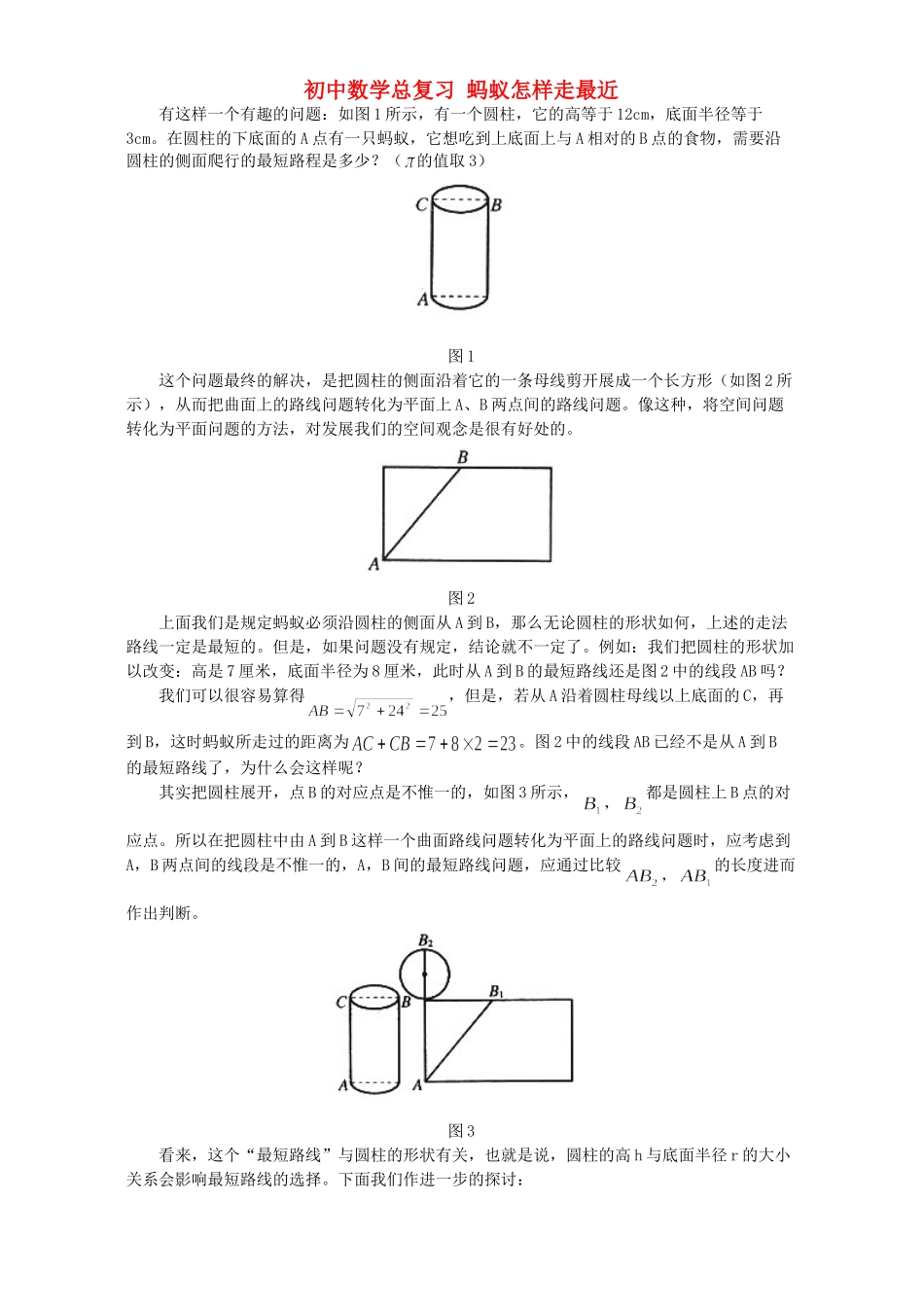 初中数学总复习 蚂蚁怎样走最近 学法指导 不分版本 试题_第1页