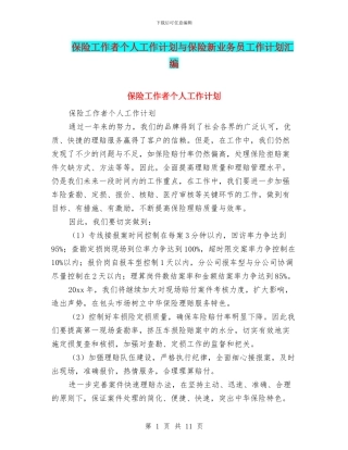保险工作者个人工作计划与保险新业务员工作计划汇编