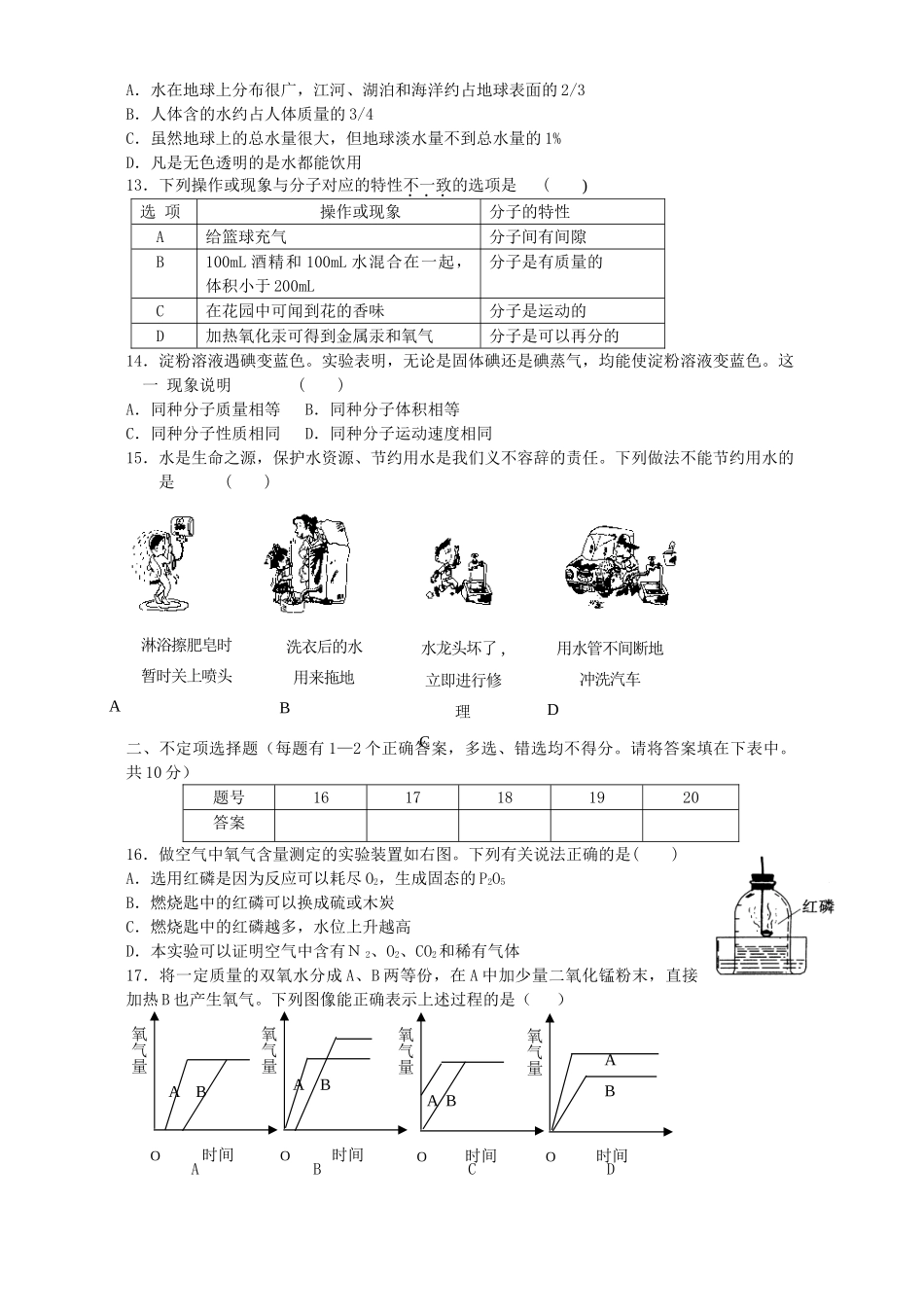 九年级化学第一次月考试卷[无附答案]上海科技版试卷_第2页