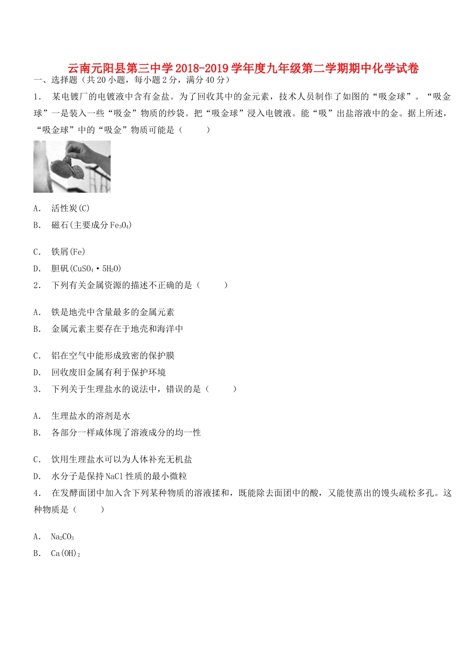九年级化学下学期期中试卷(含解析)试卷(00001)_第1页