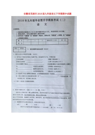 安徽省芜湖市九年级语文下学期期中试卷新人教版试卷