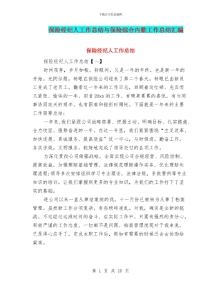 保险经纪人工作总结与保险综合内勤工作总结汇编