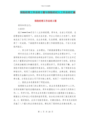 保险经理工作总结2篇与保险经纪人工作总结汇编