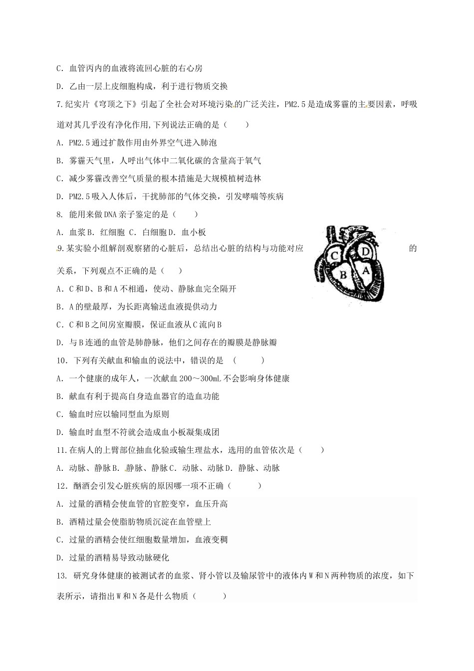 山东省德州市夏津县 八年级生物下学期招生考试试卷 新人教版试卷_第2页