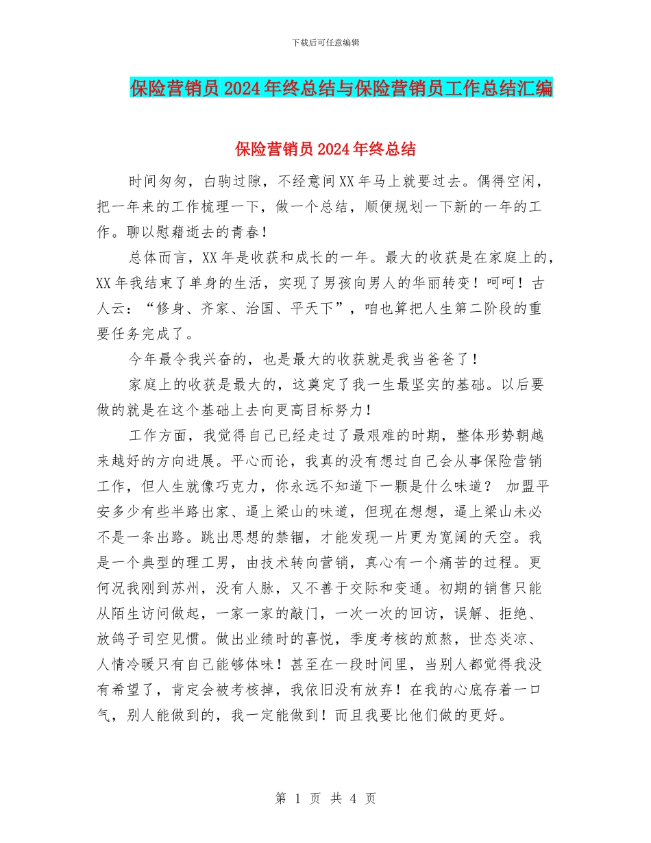保险营销员2024年终总结与保险营销员工作总结汇编_第1页