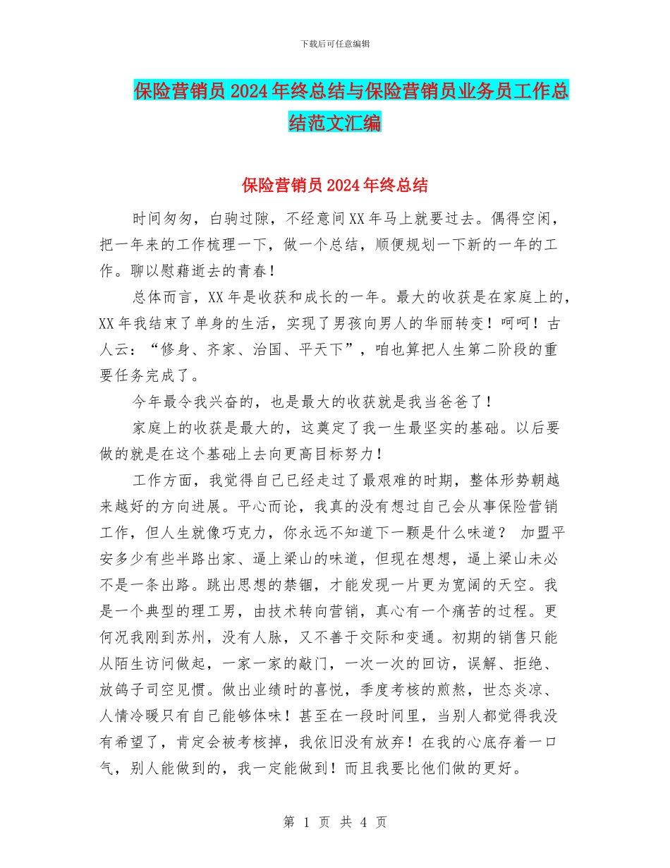 保险营销员2024年终总结与保险营销员业务员工作总结范文汇编_第1页
